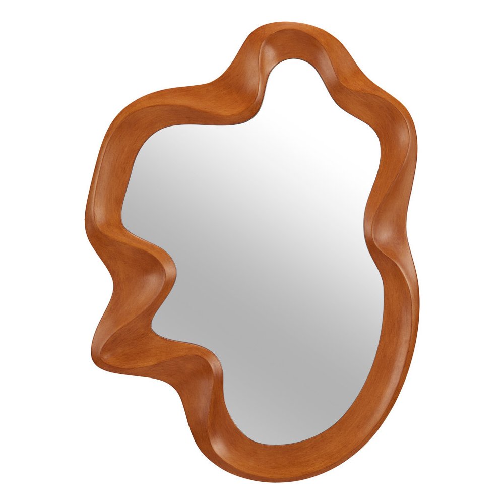 35" Brown Abstract Wood Mirror