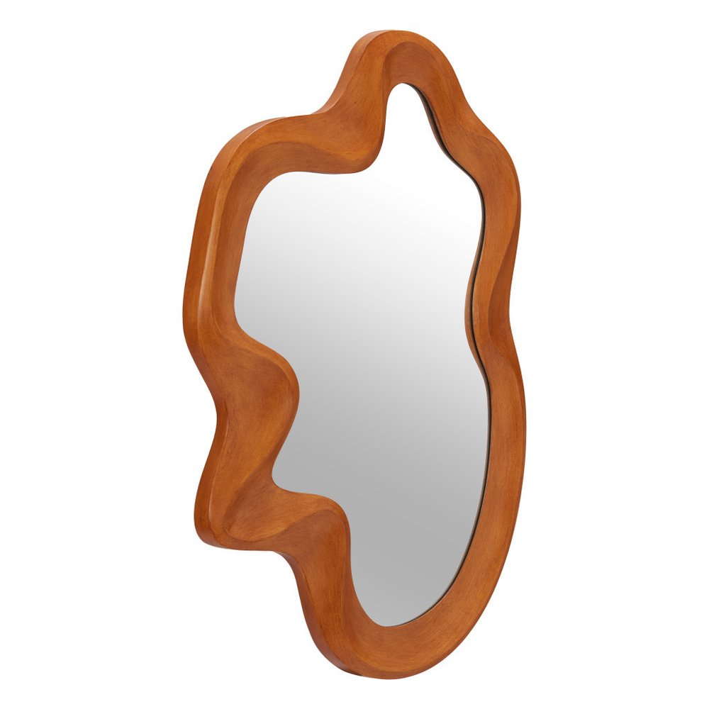 35" Brown Abstract Wood Mirror