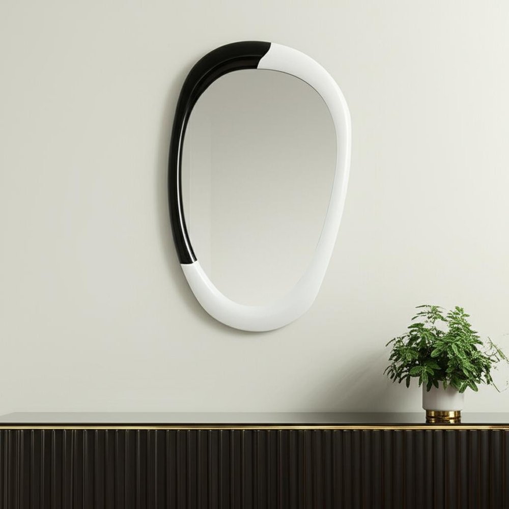 31" Black and White Warped Oval Mirror