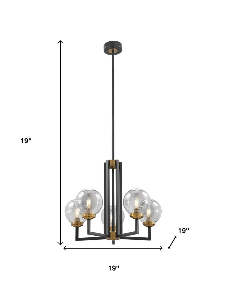 19" Black and Gold 5 Globe Bulb Chandelier