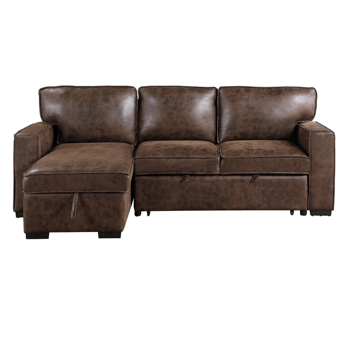 92" Brown Faux Leather Reclining Chaise Sofa