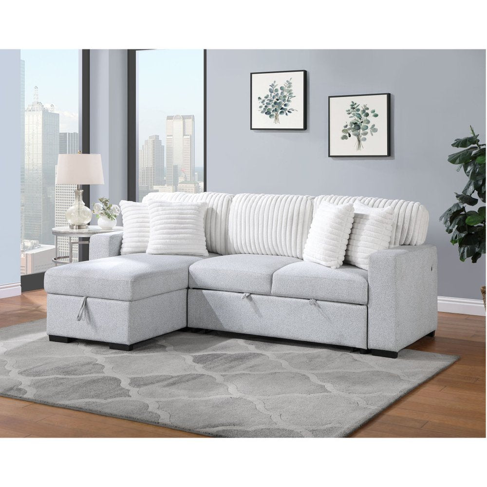 92" Gray Sleeper Sofa with Chaise