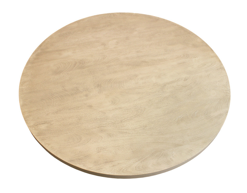 60" Natural Brown Mango Wood Mid-Century Round Table