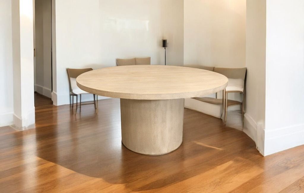 60" Natural Brown Mango Wood Mid-Century Round Table