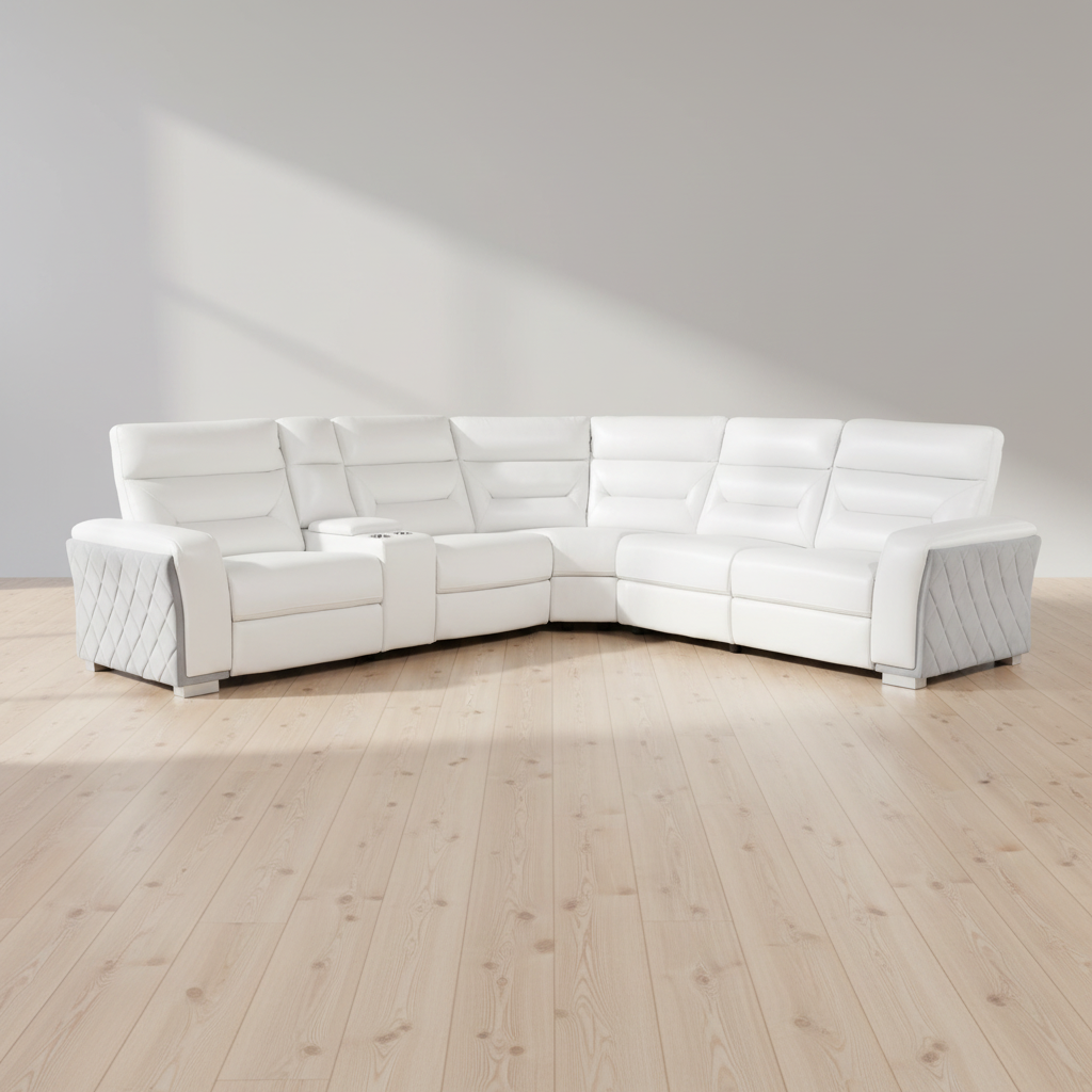 118" 5-Seat White Power Reclining Sectional Sofa