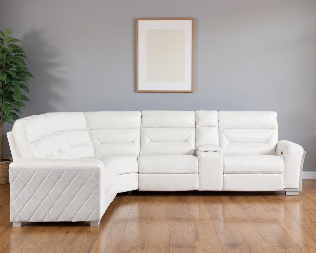 118" 5-Seat White Power Reclining Sectional Sofa