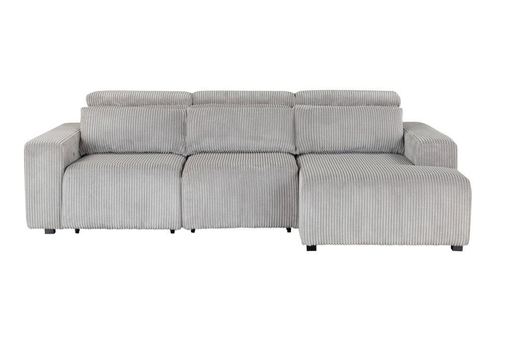 114" LAF/RAF 3-Seat Light Gray Corduroy Power Sectional
