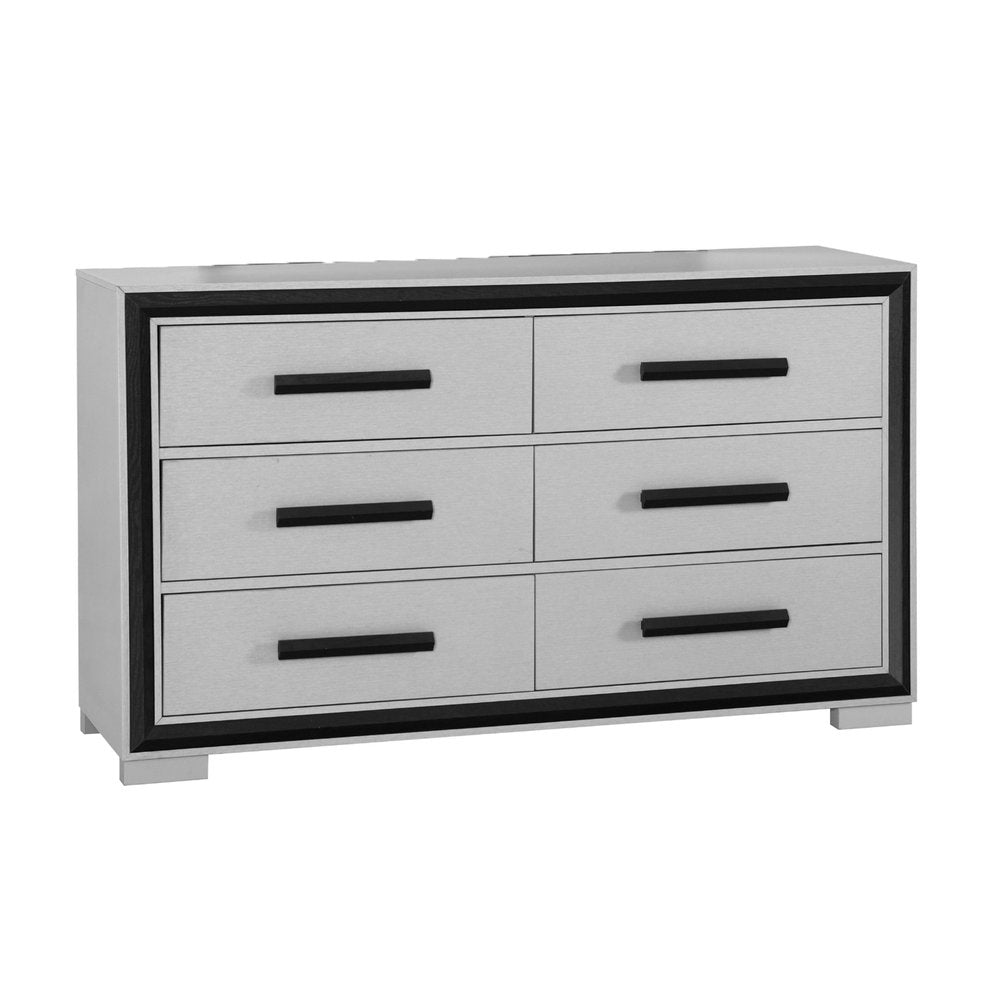 60" Gray and Black Wood Six Drawer Double Dresser