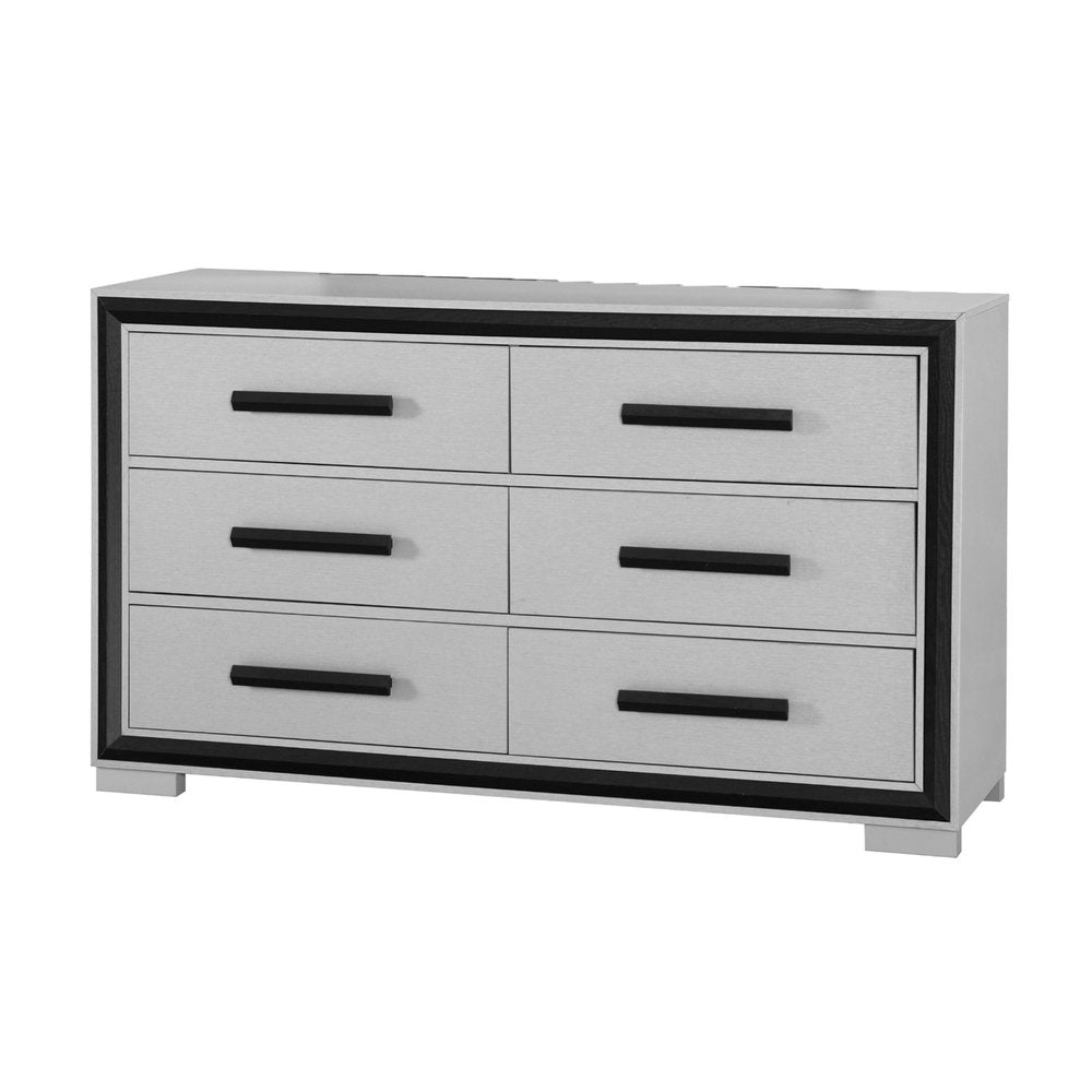 60" Gray and Black Wood Six Drawer Double Dresser