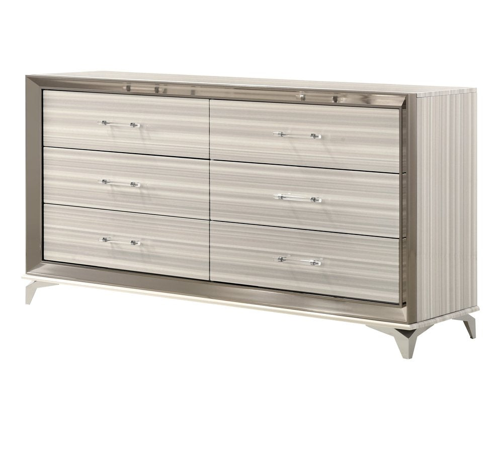 64" White and Silver Wood and Metal Dresser