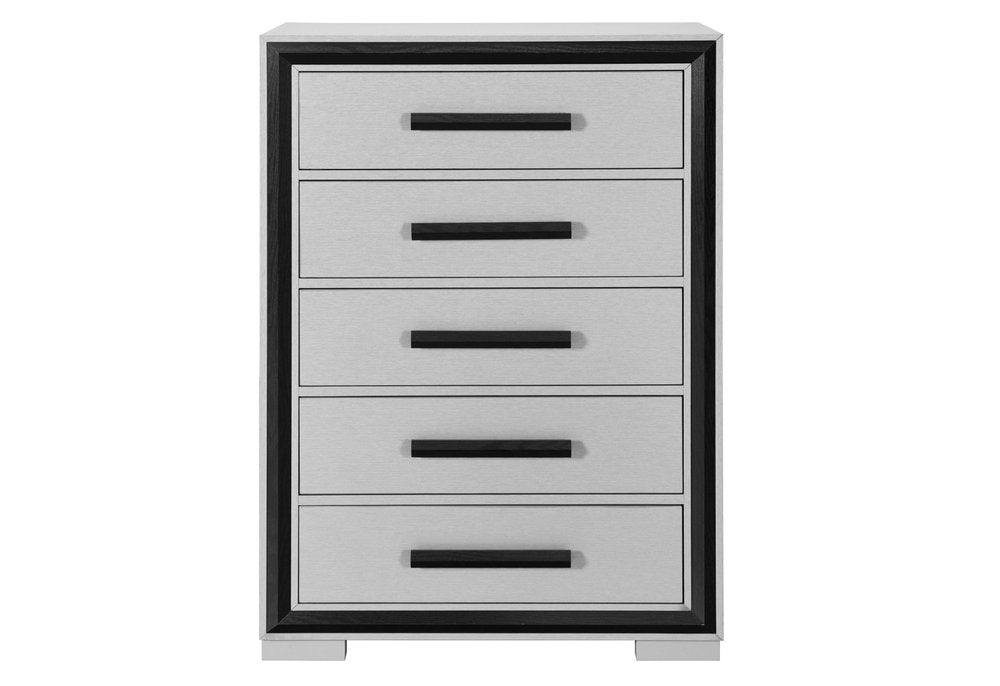 48" Gray and Black Wood Five Drawer Vertical Dresser