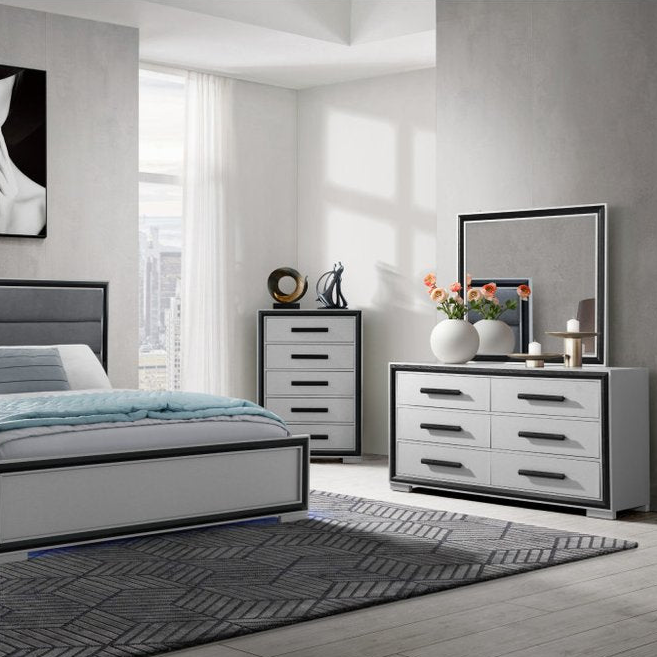 48" Gray and Black Wood Five Drawer Vertical Dresser