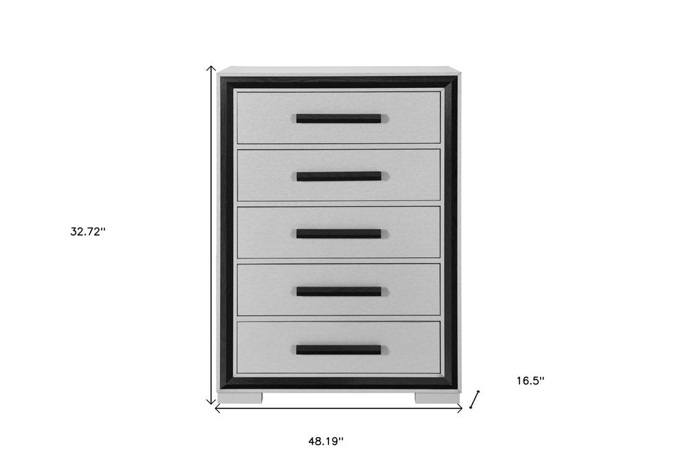 48" Gray and Black Wood Five Drawer Vertical Dresser