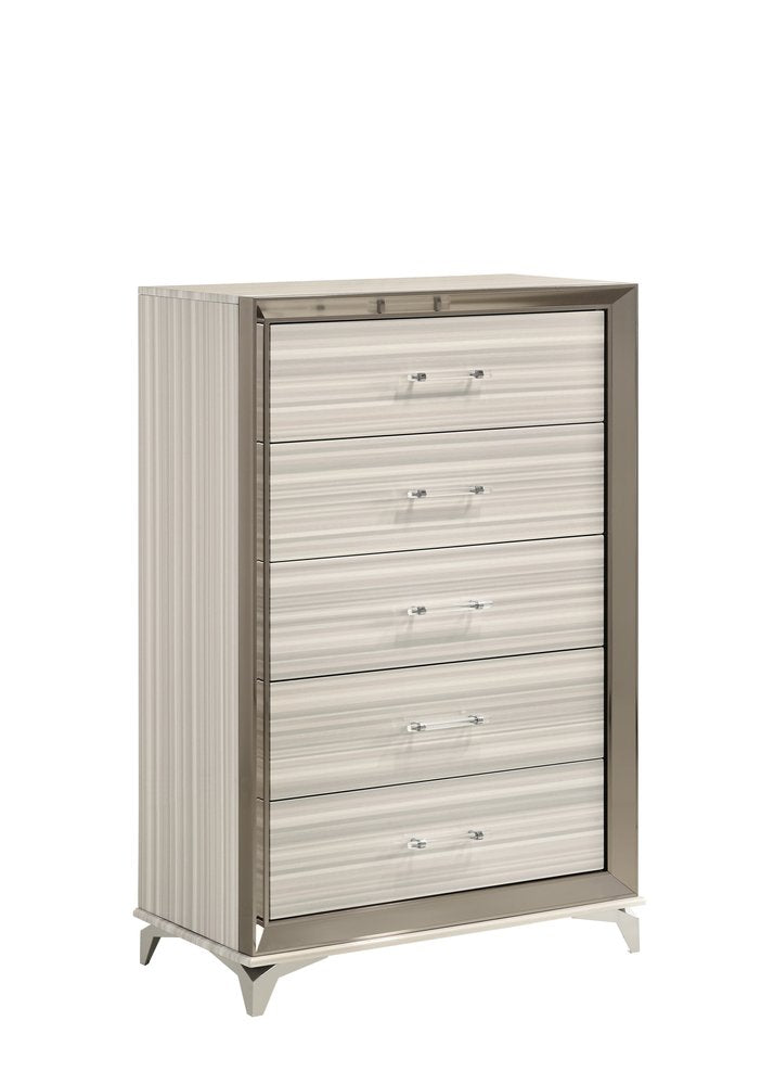 53" White and Silver Wood and Metal Vertical Dresser