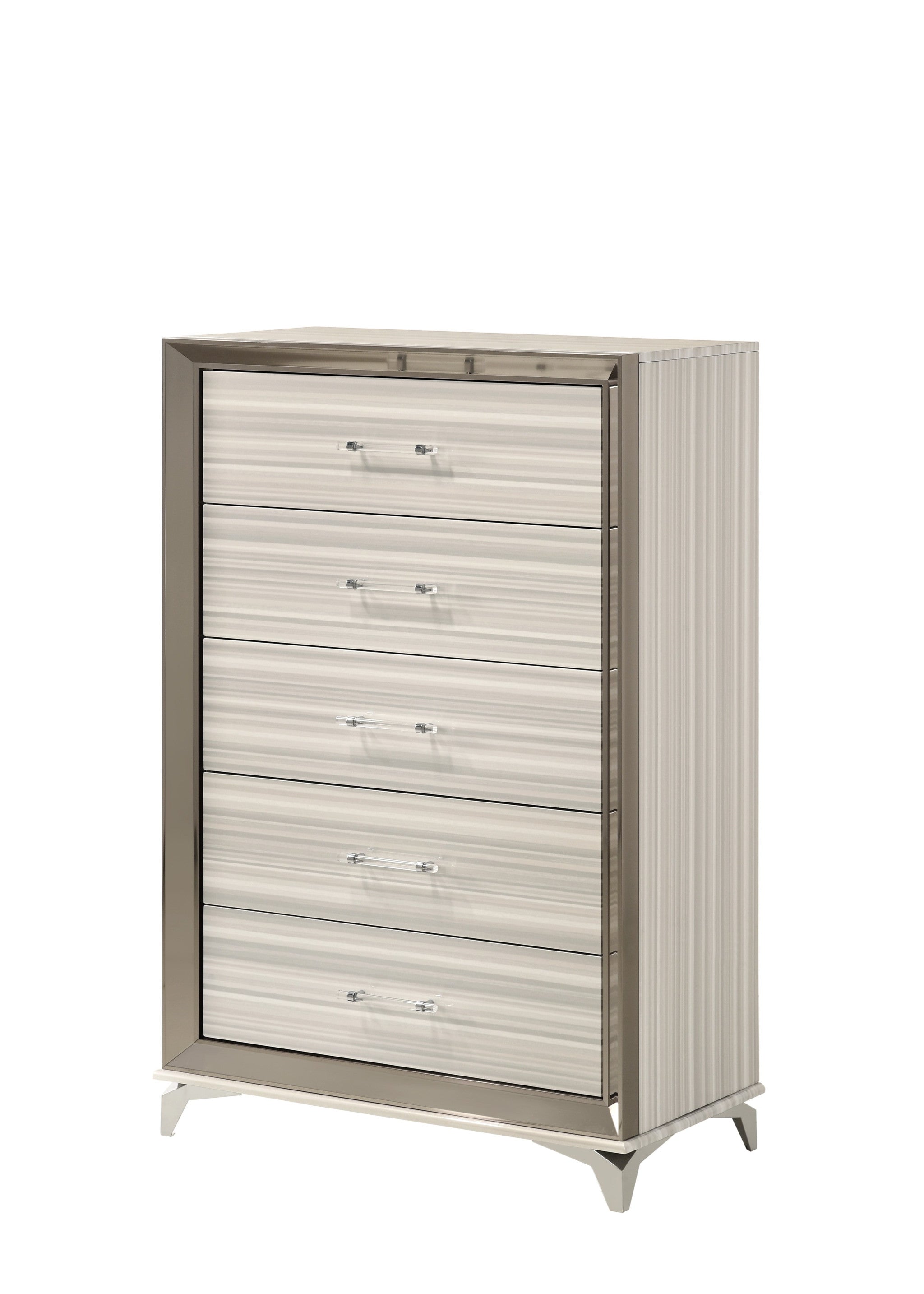 53" White and Silver Wood and Metal Vertical Dresser
