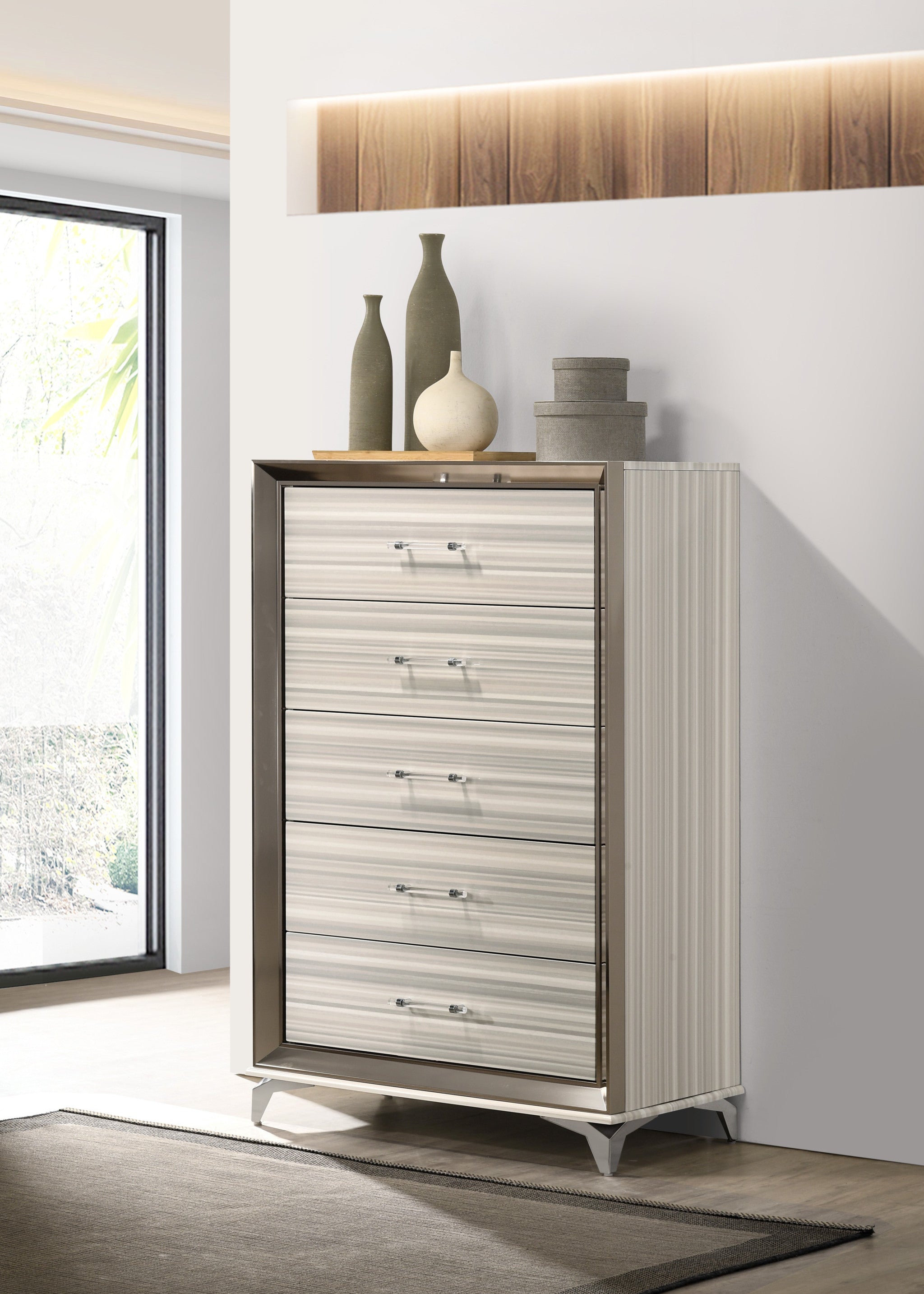 53" White and Silver Wood and Metal Vertical Dresser