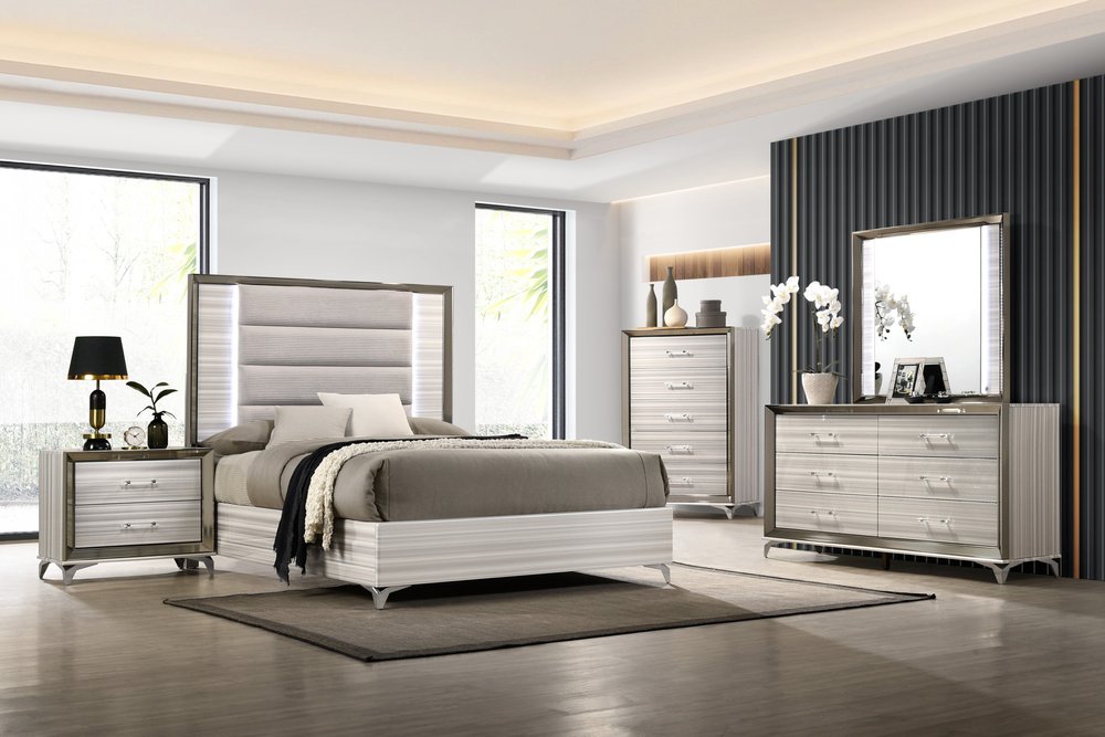 53" White and Silver Wood and Metal Vertical Dresser