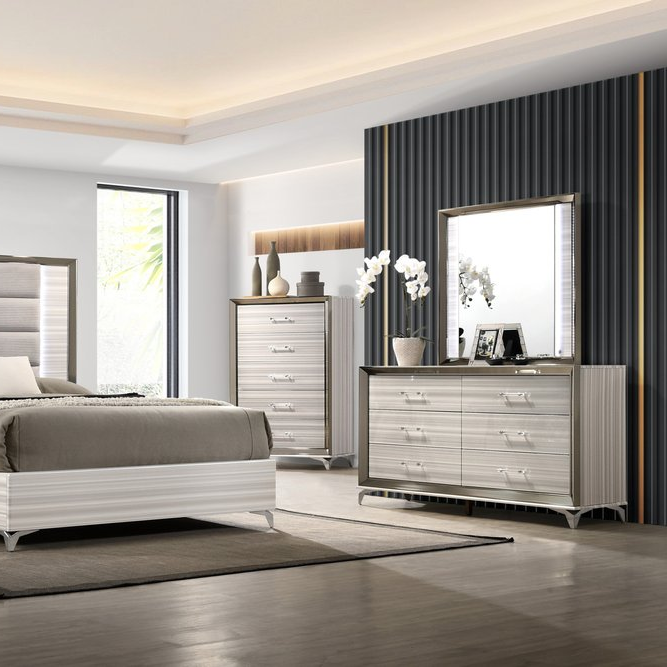 53" White and Silver Wood and Metal Vertical Dresser
