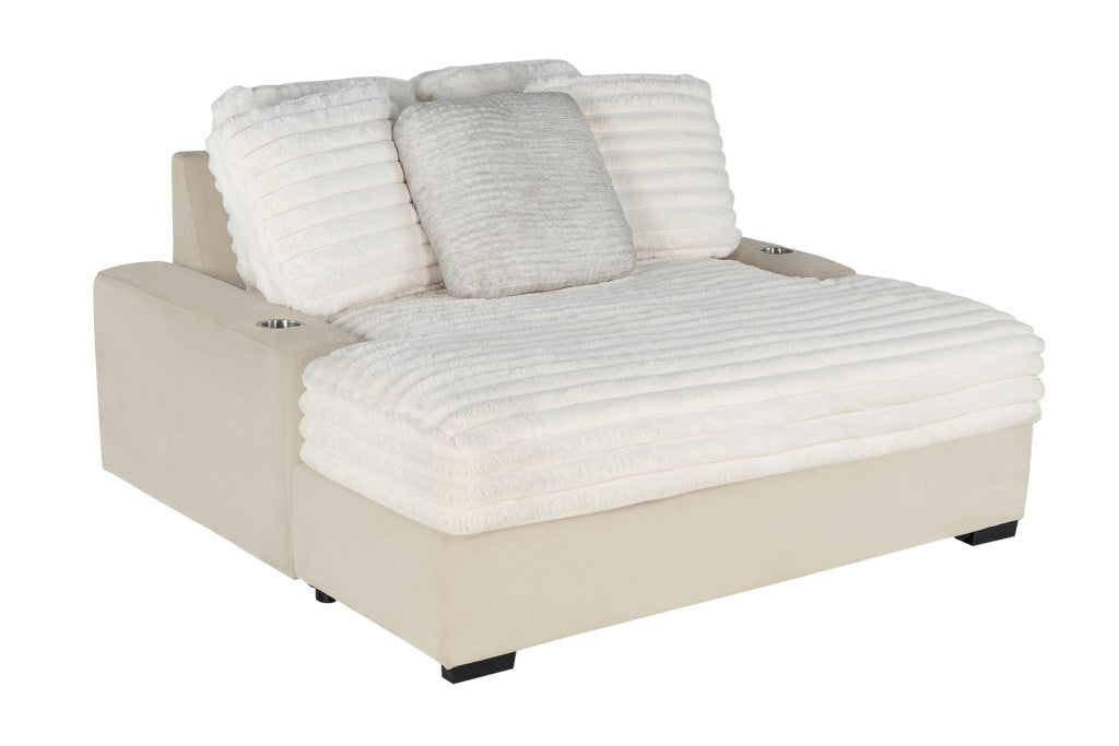 64" Corduroy Lounger with USB and Toss Pillows