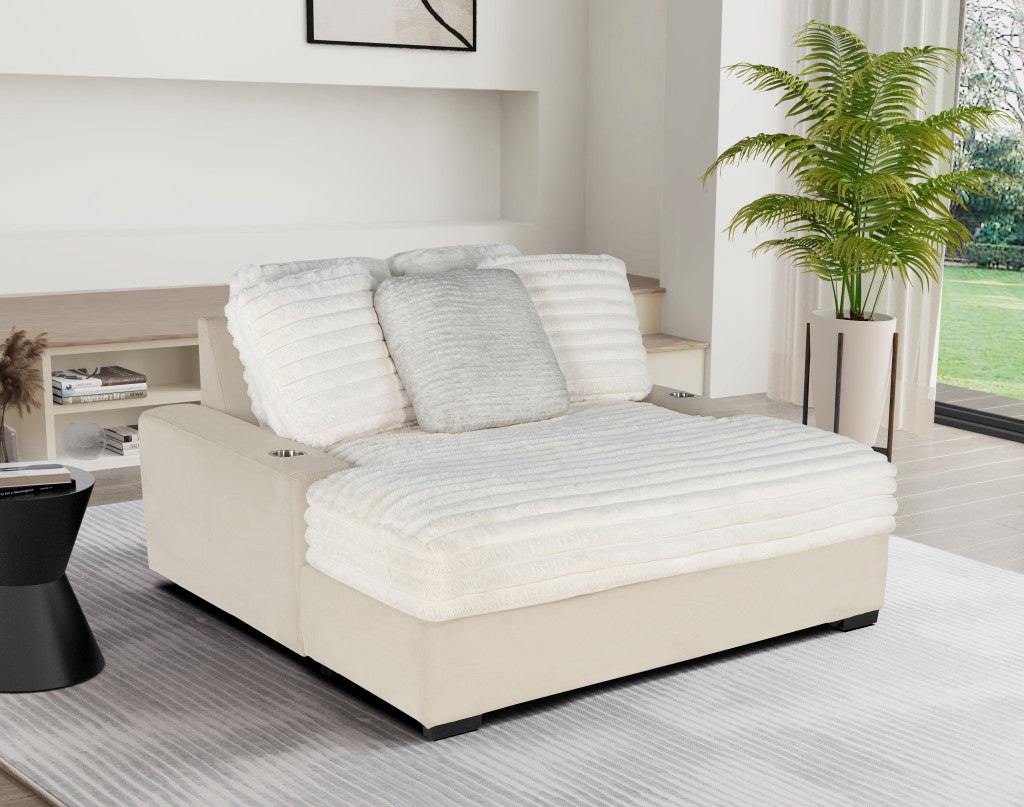 64" Corduroy Lounger with USB and Toss Pillows