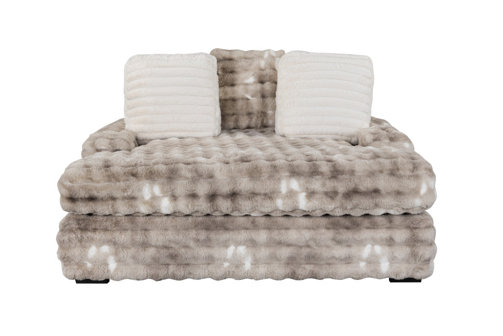 64" Gray Faux Fur Lounger with USB and Toss Pillows