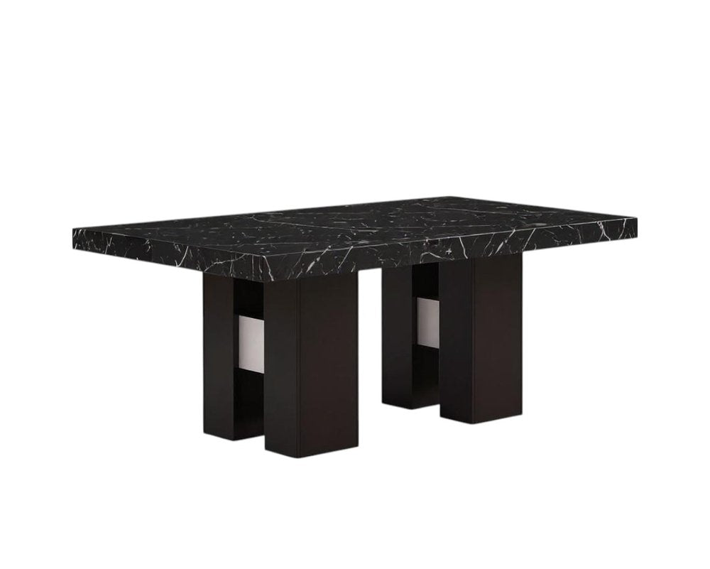 70" Black Faux Marble and Wood Double Pedestal Dining Table