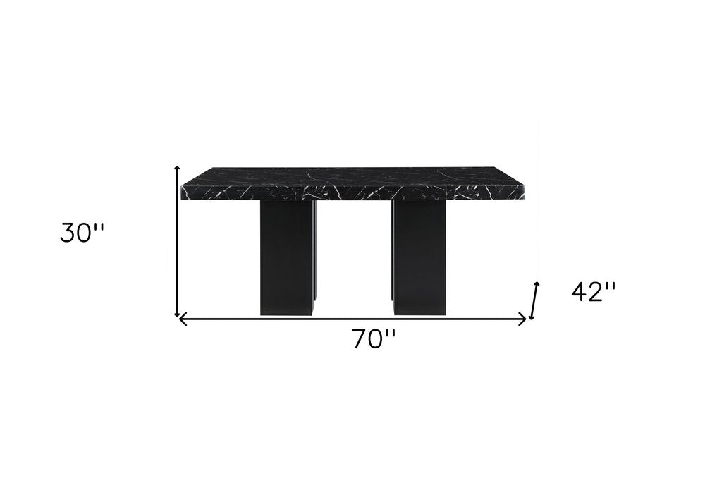 70" Black Faux Marble and Wood Double Pedestal Dining Table
