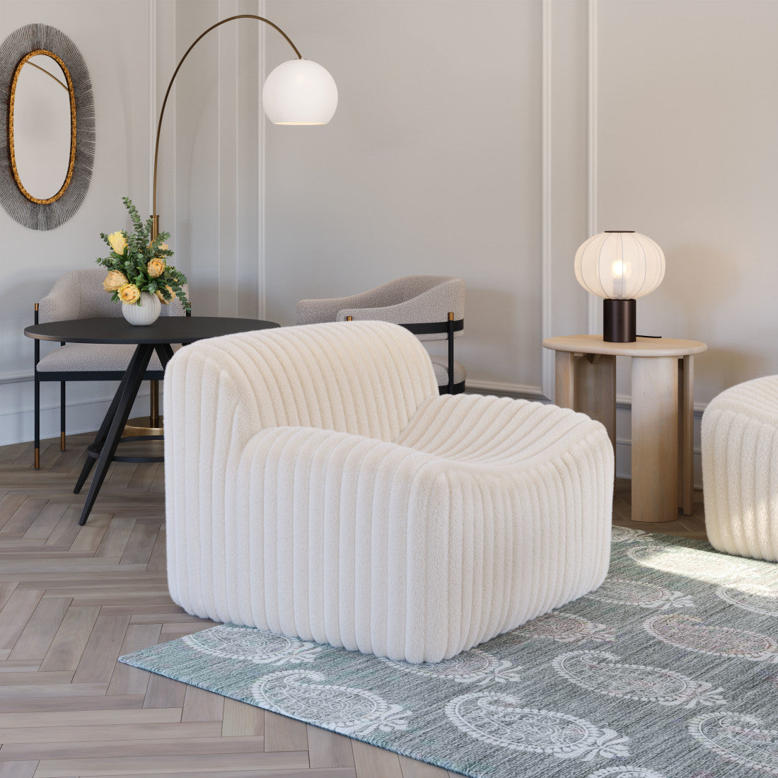 39" Cream Corduroy Armless Chair