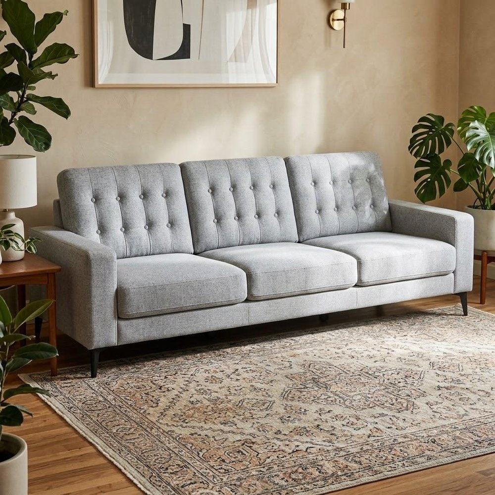 87" Gray Mid-Century Tufted Sofa