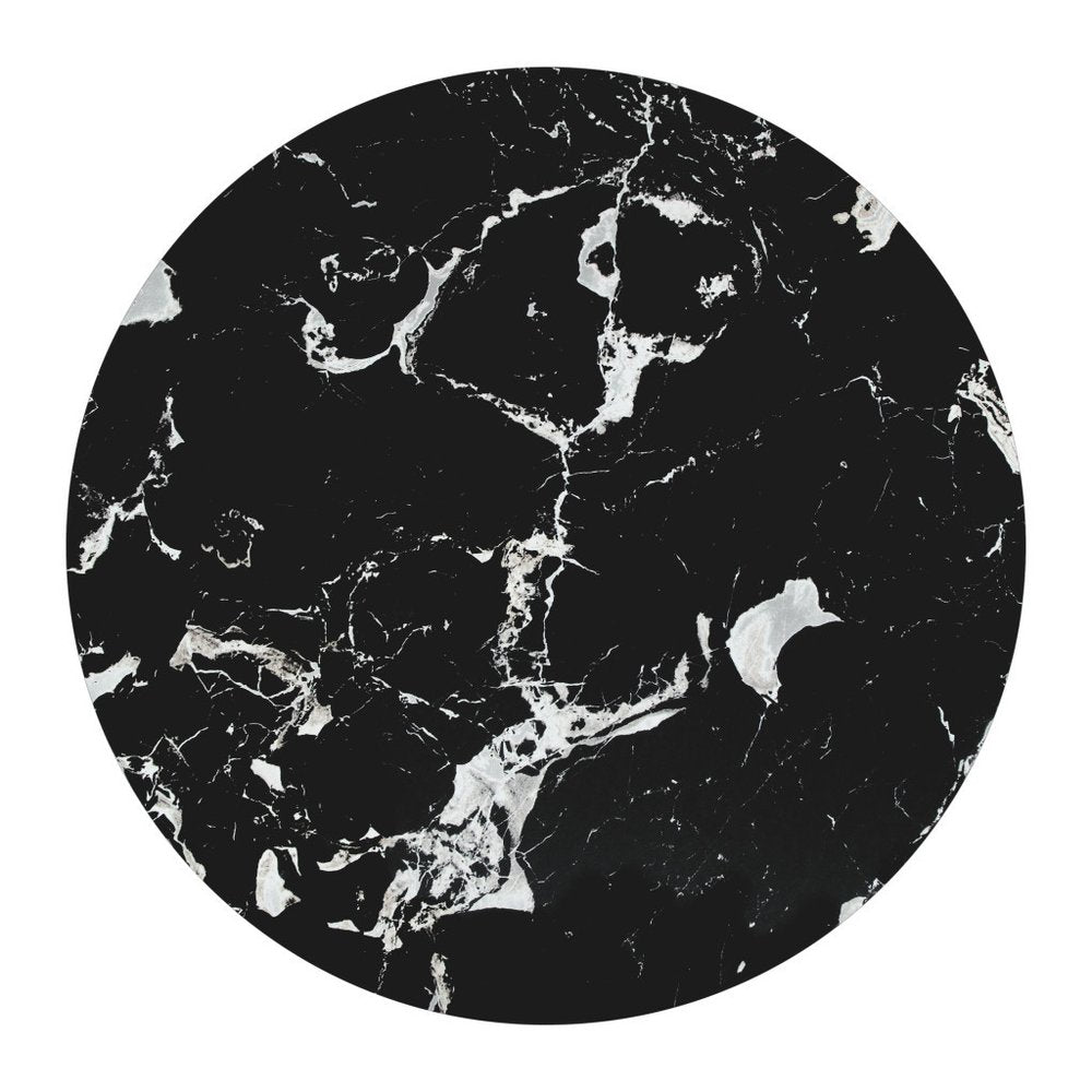 30" Black and Brown Marble and Wood Round Coffee Table