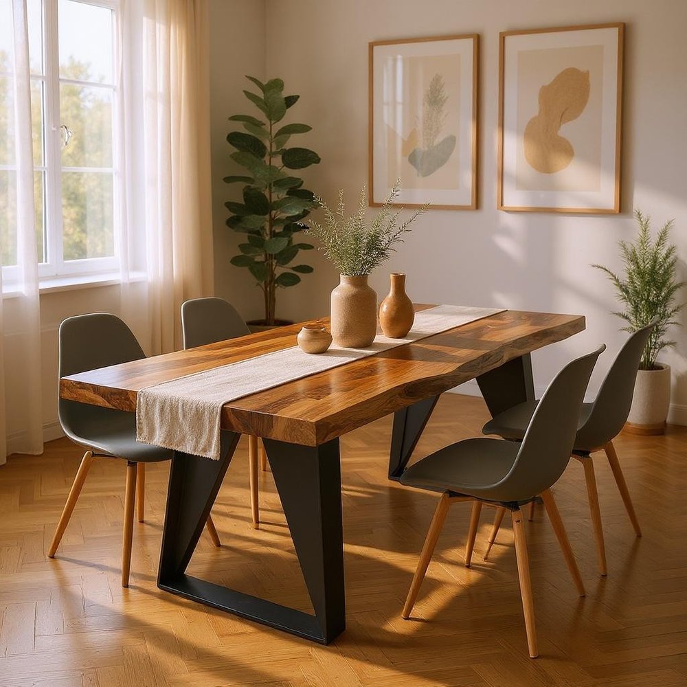 80" Brown and Black Wood Live Edge Dining Table