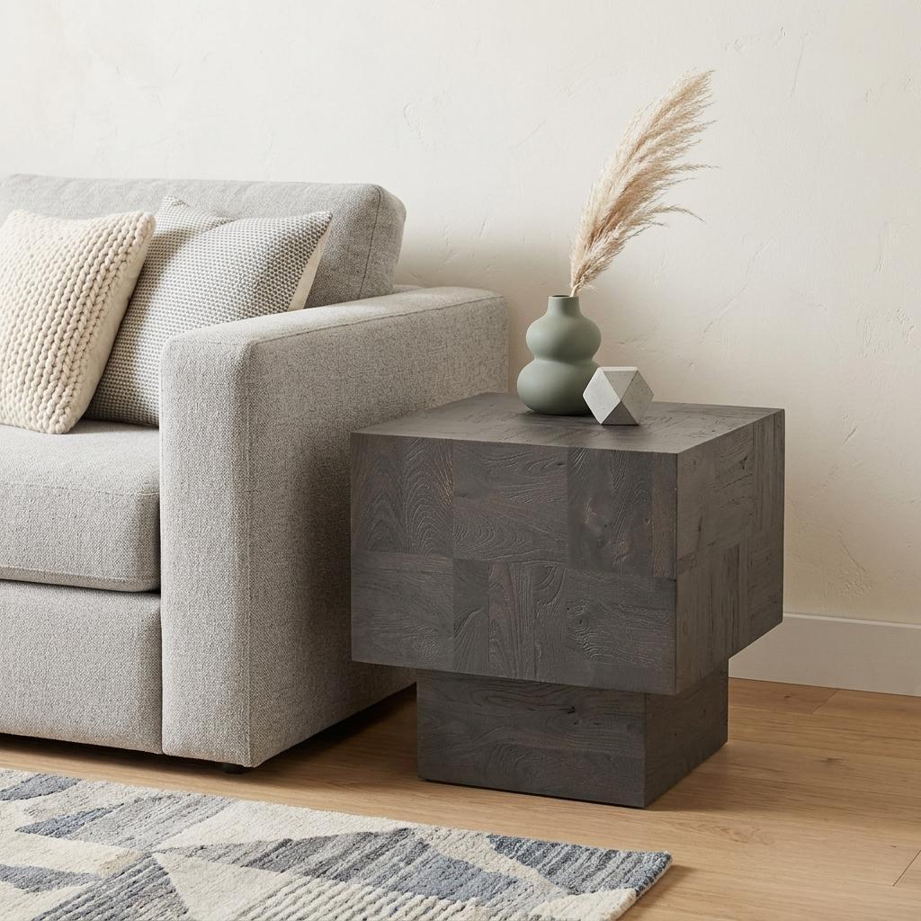 22" Square Wood Pedestal Side Table