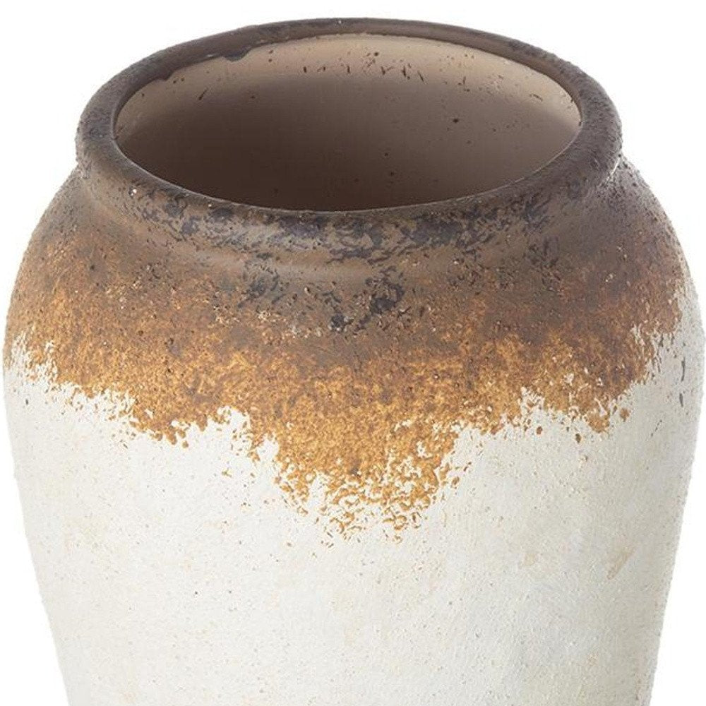 10" Brown and White Ceramic Round Jug Vase