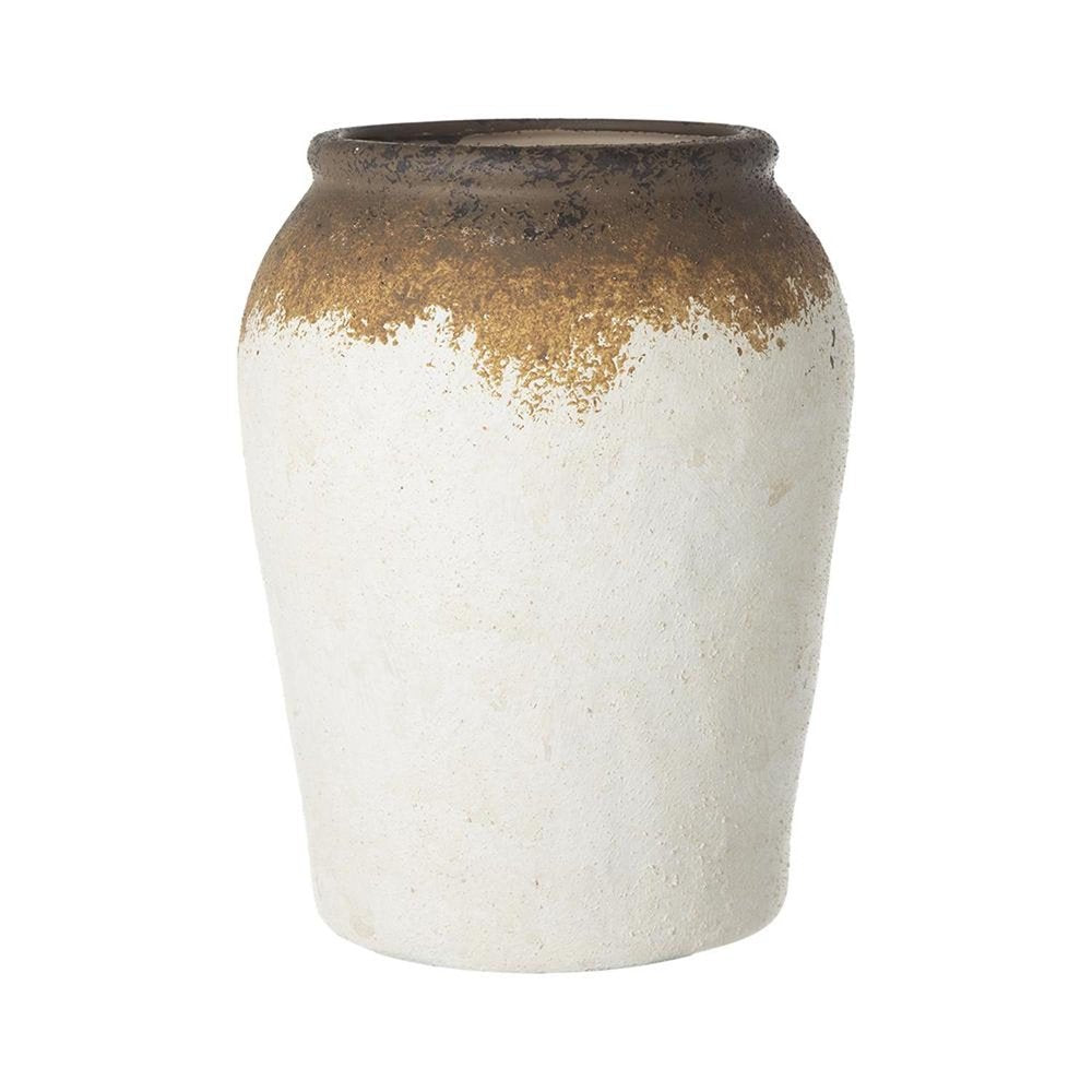 10" Brown and White Ceramic Round Jug Vase