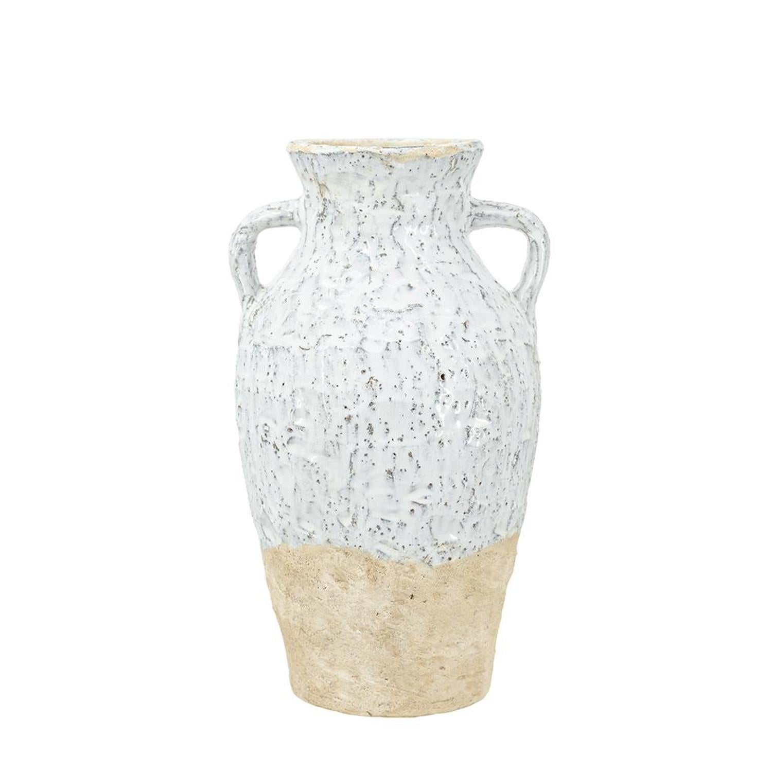 14" White and Beige Terracotta Amphora Vase