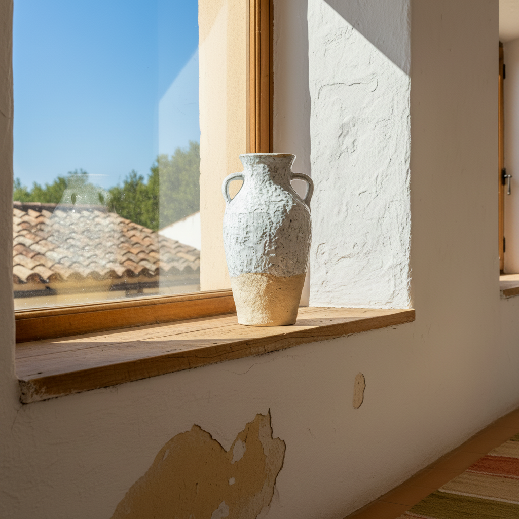 14" White and Beige Terracotta Amphora Vase