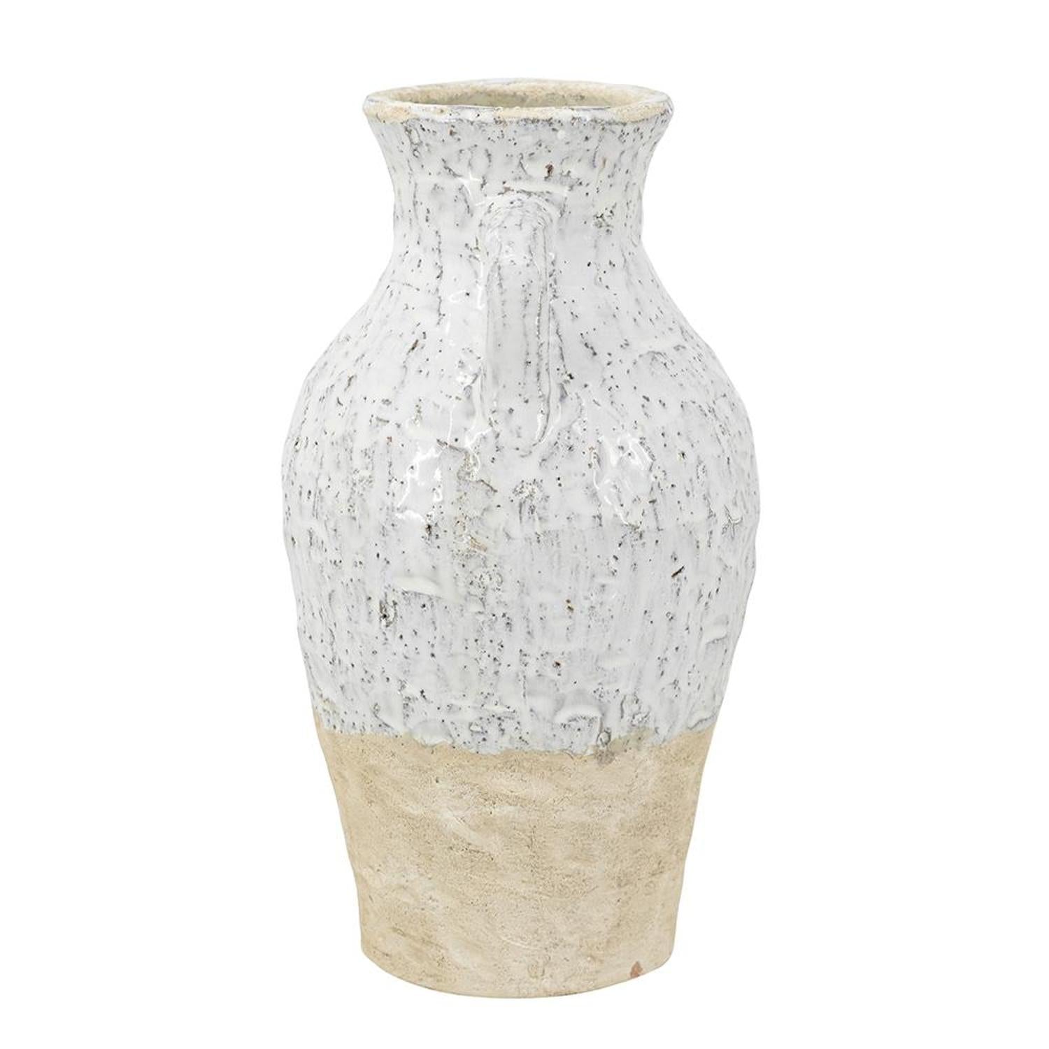 14" White and Beige Terracotta Amphora Vase