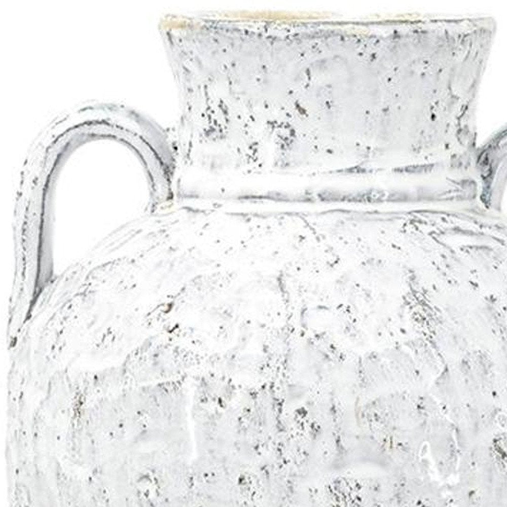16" White and Beige Terracotta Amphora Vase