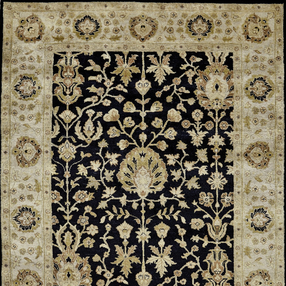 Beige and Black Wool Oriental Rug