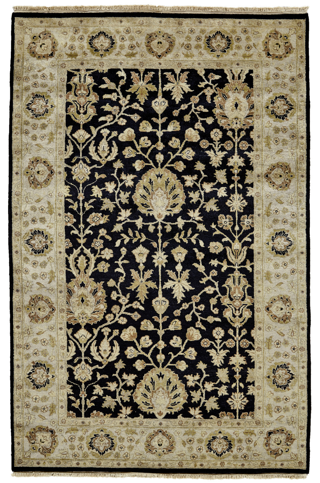 Beige and Black Wool Oriental Rug