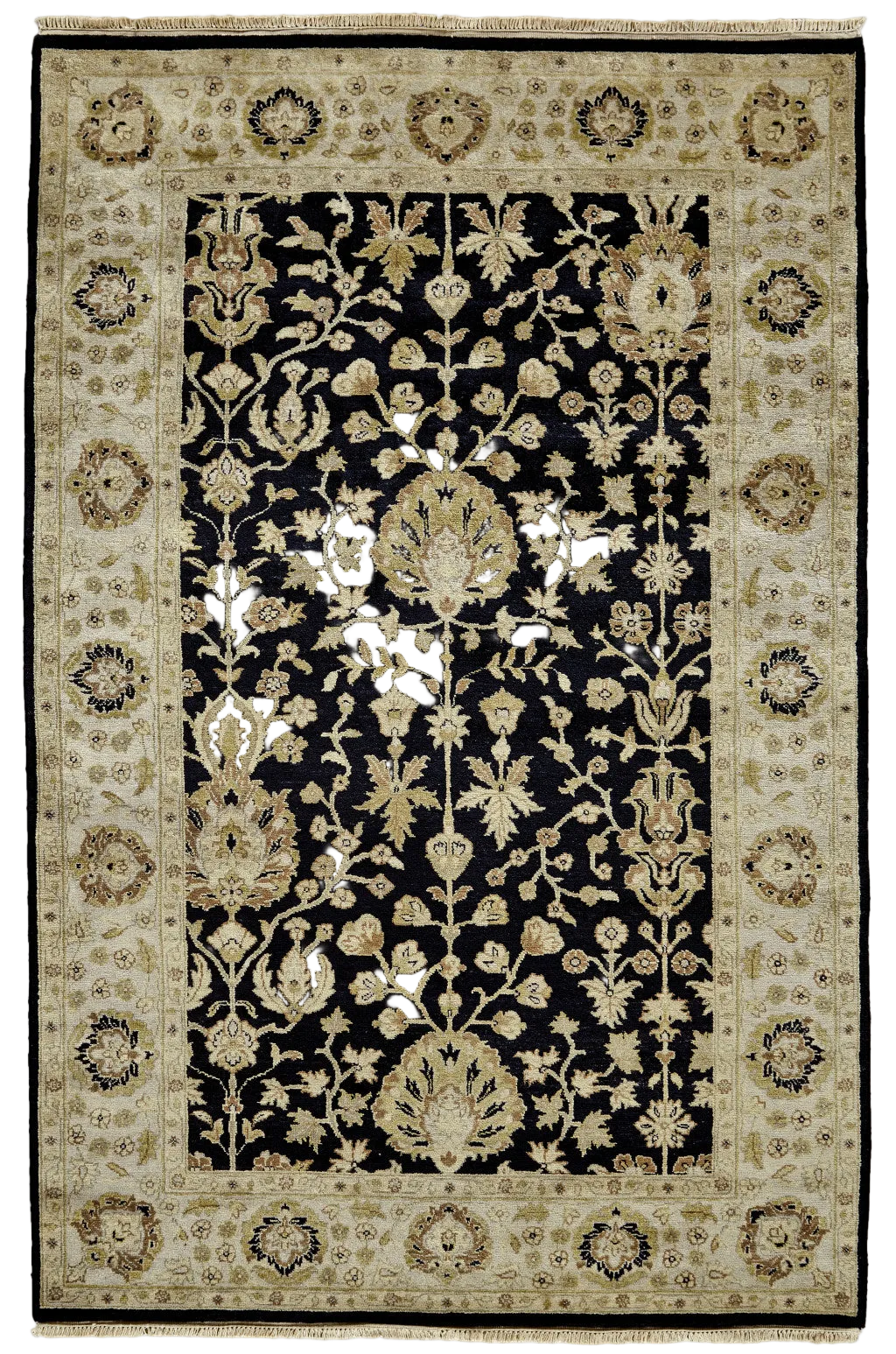 Beige and Black Wool Oriental Rug