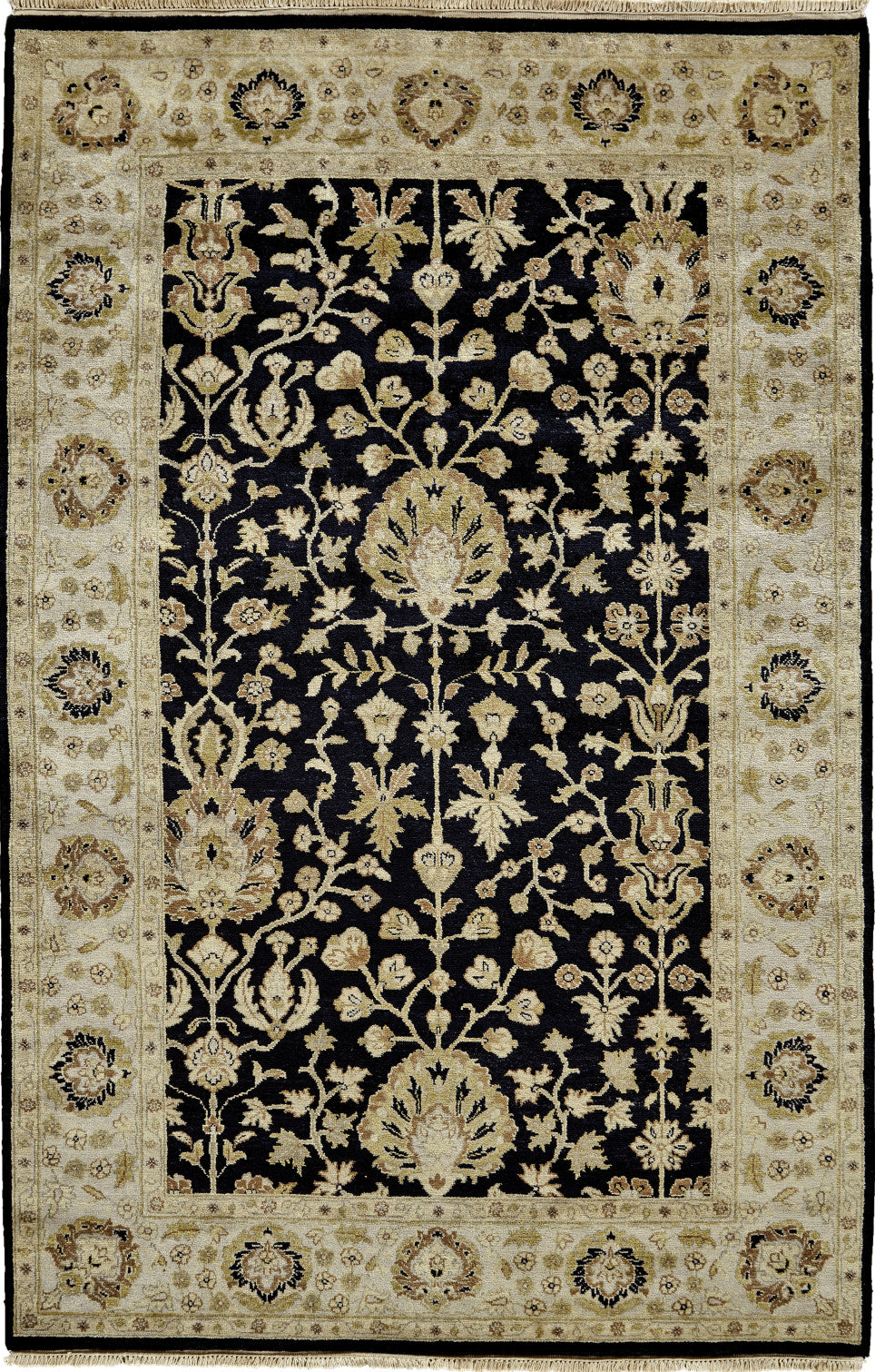 Beige and Black Wool Oriental Rug