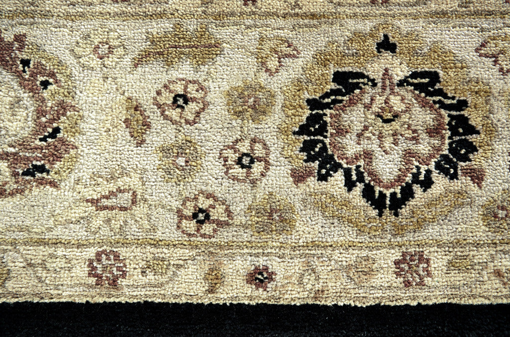 Beige and Black Wool Oriental Rug