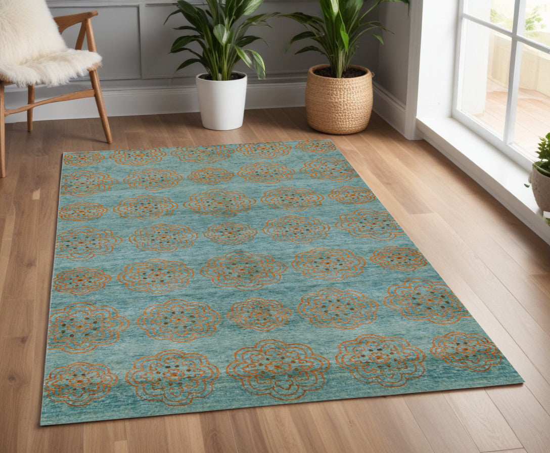 Green and Blue Floral Area Rug