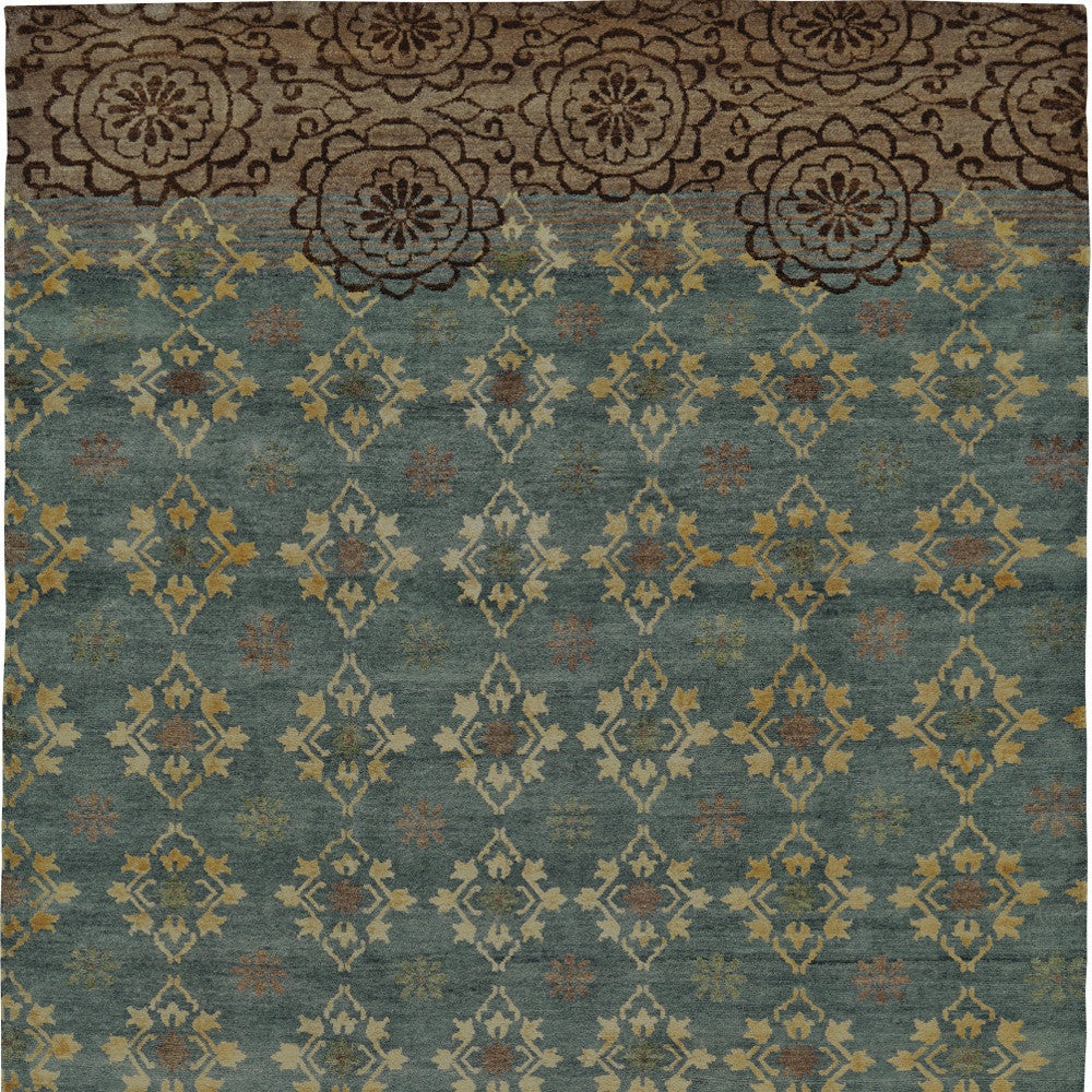 Blue and Brown Floral Traditional Rug