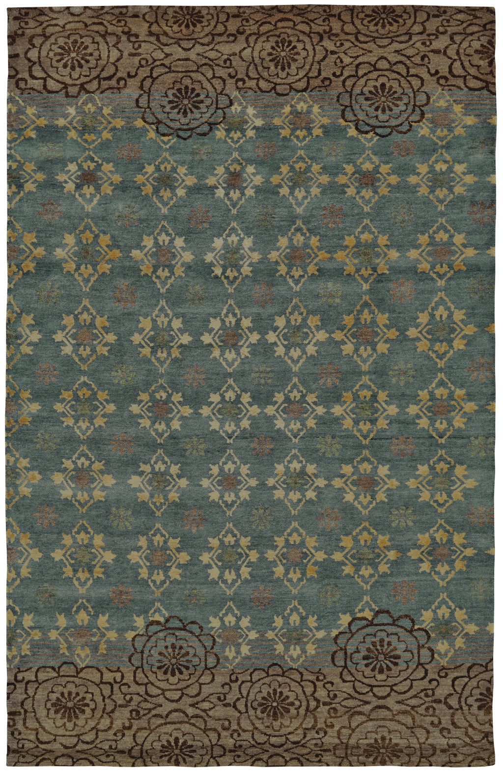 Blue and Brown Floral Traditional Rug