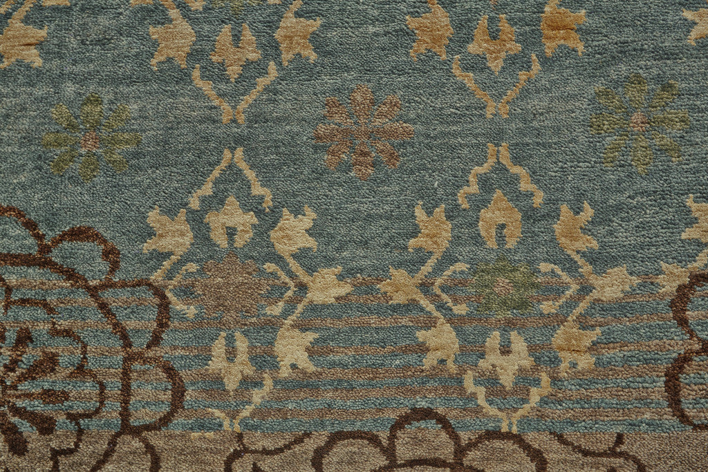 Blue and Brown Floral Traditional Rug