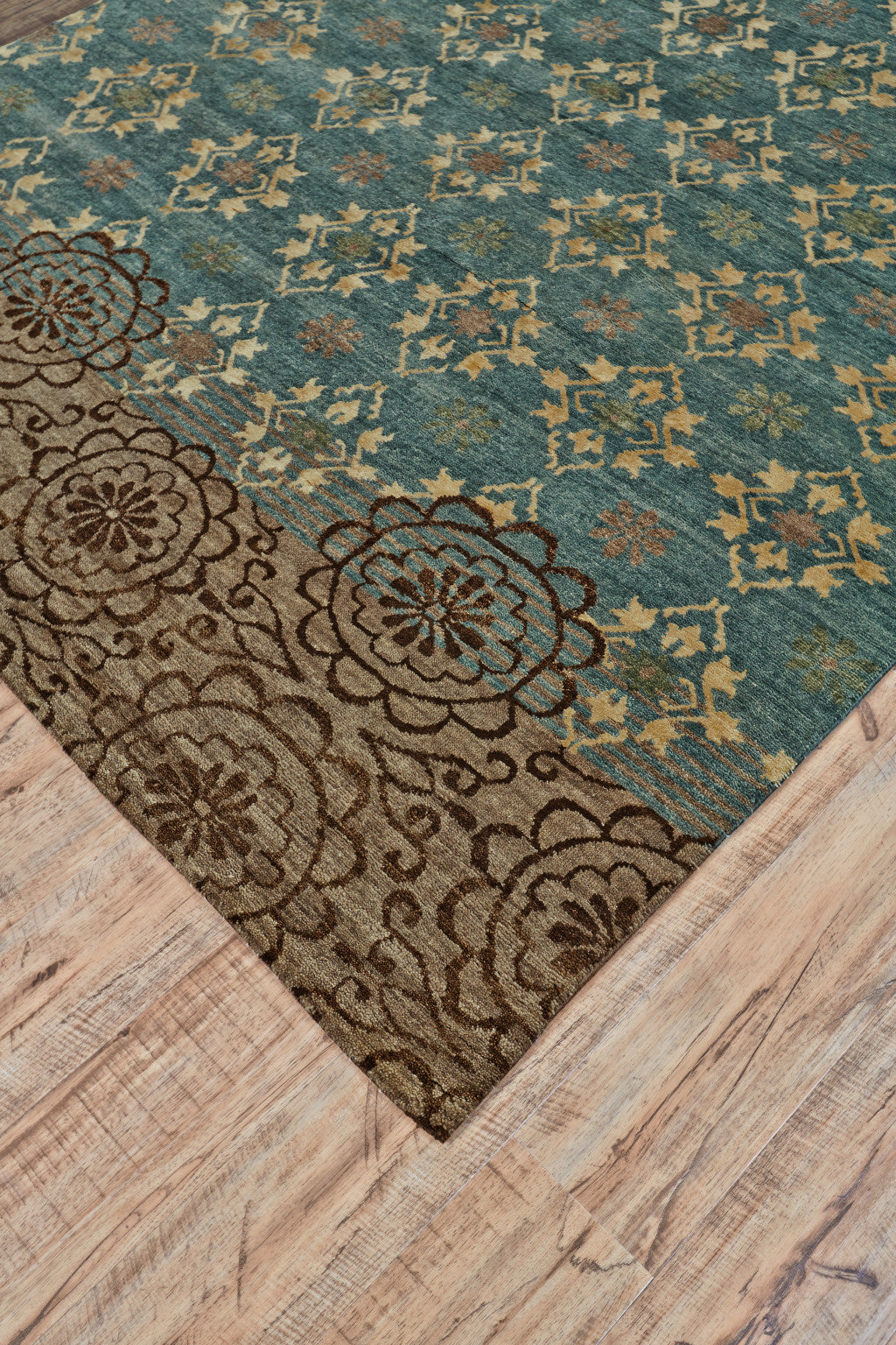 Blue and Brown Floral Traditional Rug