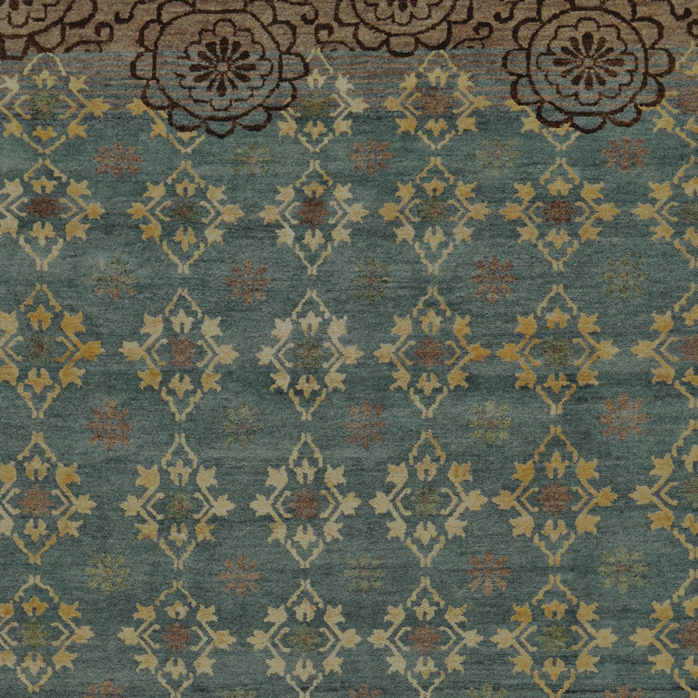 Blue and Brown Floral Traditional Rug