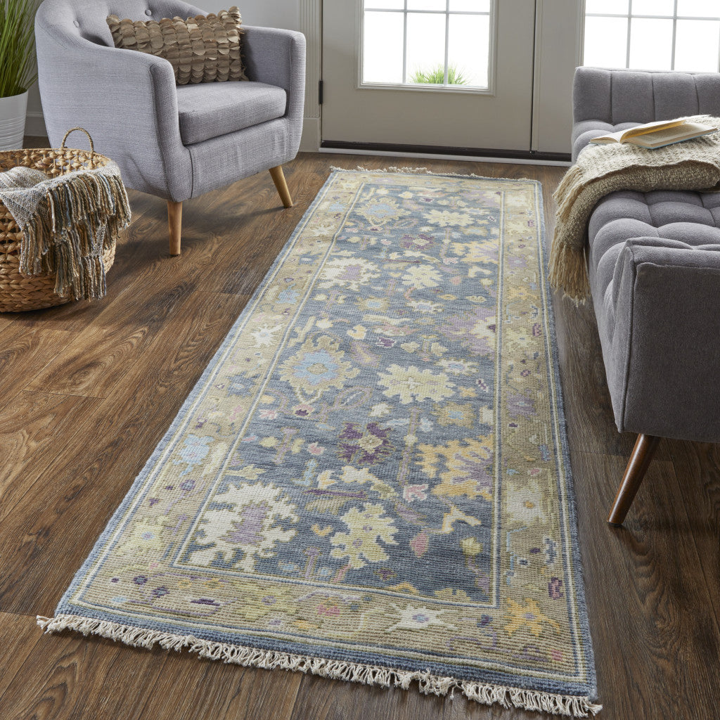 2' x 8' Distressed Traditonal Hand Knotted Wool Runner Rug with Fringe